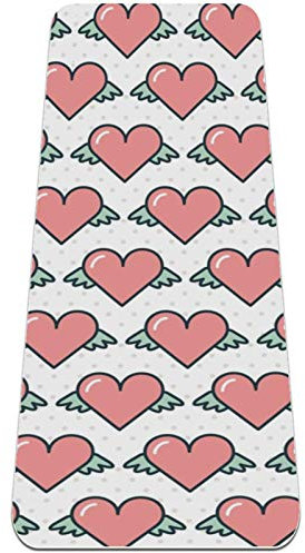 Eslifey Yoga-Matte mit fliegendem rosa Herz, Liebesengel, dick, rutschfest, für Damen und Mädchen, Gymnastikmatte, weiche Pilates-Matten, (183 x 61 cm, 0,6 cm dick)
