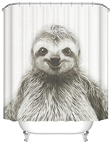 LWLFC Duschvorhang 180X200 Weißes Faultier Duschvorhang Anti-Schimmel und Wasserabweisend Shower Curtain, Duschvorhänge mit 12 Haken,Duschvorhang Textil Waschbar,Polyester