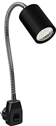 ledscom.de GU10 Steckdosenlampe WAIKA Schwanenhals, Schalter, schwarz inkl. GU10 LED Lampe 227lm warmweiß