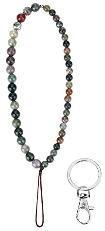 cobee Beaded Phone Charm with Key Ring, Bead Phone Chain Strap Handmade Natural Gemstone Phone Charm Anti-Lost Fashion Phone Lanyard Cell Phone Lanyard Wrist Strap for Key Chain Women Girls(Agate)