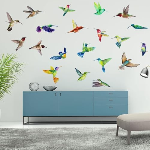 AIBAOBAO 32 Large Hummingbird Stickers, Beautiful Humming Birds Wall Stickers Flying Hummingbird Decals Removable for Window Bedroom Living Room Office Nursery Art Home Décor, Animals Decal Stickers