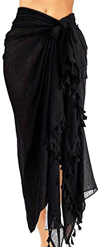 MeeQee Donna Pareo da spiaggia Sarong con nappe da spiaggia Coprire il costume da bagno lungo Coprire il bikini Avvolgere la gonna Estate Beachwear