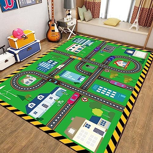 Kinderteppich Spielmatte Zum Spielen ,Spielteppich Straßenteppiche Für Kinderautos, 3D-Design-Autoteppich Von Fun On,Bereichsteppich Für Schlafzimmer, rutschfest ( Color : C , Size : 80*120CM )