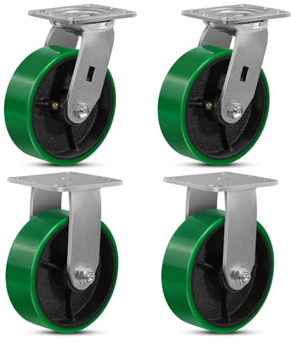 NINOSO Caster Wheels, 6'' Heavy Duty Casters Set of 4 with Polyurethane Wheel, Industrial Swivel Casters Load Capacity 4800lbs(2 Swivel & 2 Rigid)