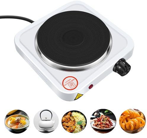 1000W Single Hot Plate - Cast Iron Heating Element - On/Off Indicator Lights - Non-Slip Feet - Electric Stove Home Kitchen Cooker Coffee Heater