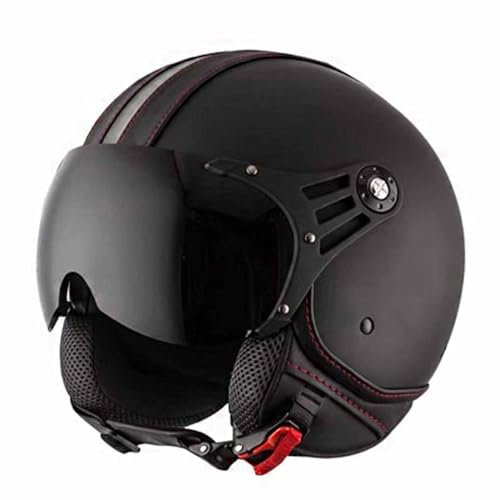 Vintage Cuir Casque De Moto Jet,Adulte Demi Casque pour Homme Et Femme avec Anti Scratch Visiere Portable Casque Moto Bols ECE Homologué Face Ouverte Casque Mobylette 1,L:56-57CM