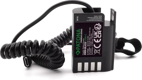 PATONA DMW-BLK22 E DMW-BLF19 E Batterie factice USB-C (Dummy) - Alimentation Adaptateur Secteur Chargeur Coupleur Adaptateur USB-C avec câble à Ressort ... (9416)