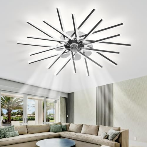 Ventilateur de plafond avec éclairage fonction mémoire à intensité variable LED salon plafonnier avec ventilateur 6 vitesses minuterie lampe réversible avec ventilateur de plafond télécommande pour