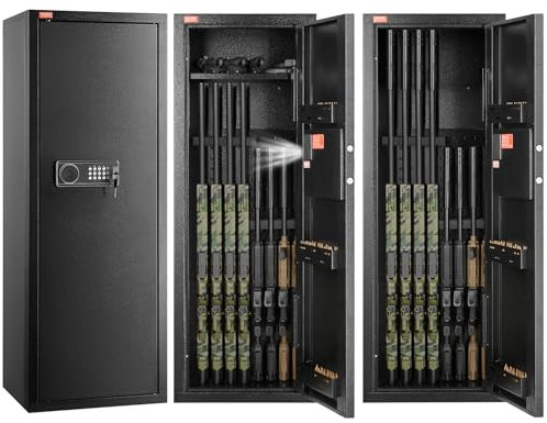 VEVOR Cassaforte per Fucili, Cassaforte per 6-8 Fucili con Serratura e Tastiera Digitale, Mobiletto Alto per Fucili ad Accesso Rapido con Ripiano Rimovibile, Cassaforte Mobiletto per Fucili da Caccia