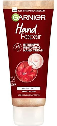 Garnier Lot de 2 crèmes réparatrices intenses pour les mains, sap d'érable canadien et glycérine hydratante, feuilles douces et nourrissantes, restaurateurs extra sèches pour les mains 75 ml