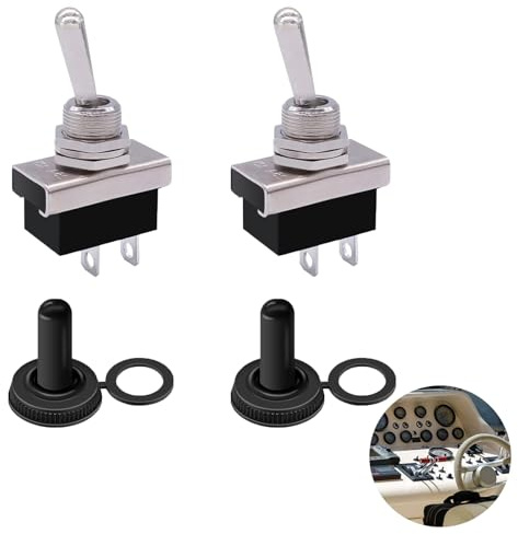 Lot de 2 interrupteurs à bascule en métal, 12 V 25 A SPST 2 positions 2 broches avec coque en caoutchouc étanche, interrupteurs marche/arrêt KN3D-101 pour voiture, véhicules marins, camping-cars,