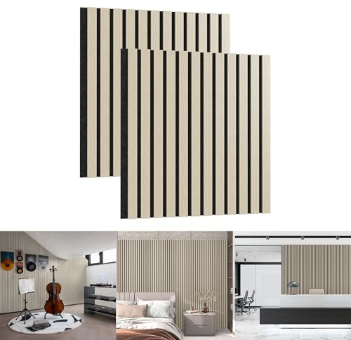 YRHome Lot de 2 panneaux acoustiques, revêtement mural, panneaux acoustiques, mur à lamelles, en feutre acoustique, aspect bois, chêne blanc, 60 x 60 cm