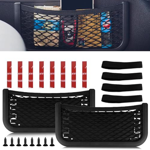 Borsa a rete per auto, 2 pezzi, universale, 26 x 12 cm, in rete per bagagli, accessori con elastico e viti per camper, roulotte, camper camion