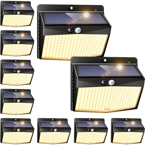 Peasur Solar Lights Outdoor Garden, Upgraded Wireless 168LED Solar Security Lights Motion Sensor, IP65 Waterproof Solar Powered Wall Lights with 3 Modes for Yard, Door, Fence, Garage (10 Pack)