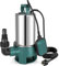 Pompe D'évacuation Eau Chargée 1100W,Pompe Submersible Eaux Sales,Hauteur Refoulement max 10m,16500L/h,Profondeur D’immersion Max:7m,IPX8,Particules Jusqu'à 35mm,pour Pomper Eaux Sales Usées (Vert)
