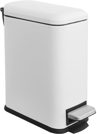 JM・YIPENG Bathroom Bin with Lid, 5L Small Pedal Bin, Slim Bins for Bathroom | White, 5L, Rubbish Bin with Inner Bucket, Stainless Steel Bin, Small Bedroom Bin, Soft Close Lid, Bin for bathroom, bedroom