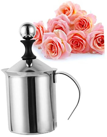 GRIRIW Montalatte Manuale Acciaio Inossidabile Con Pompa Schiumalatte Portatile Per Cappuccino e Caffè Per Casa e Bar Facile Da Usare Pulizia Lavastoviglie