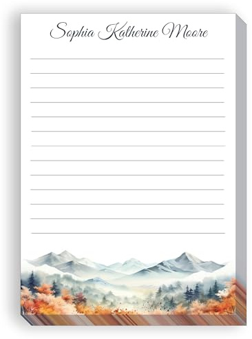 Personalized Stationery, Autumn Landscapes Custom Notepad Lined/Unlined Cute Note Pad, Script and Block Font Syles, Memo Pad Personalized Notepads with Name 5x7 50 Sheets (Snowy)
