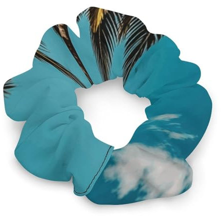 Palm Tree Hawaii Beach Hair Scrunchies for Women No Damage, Soft Elastic Hair Ties with Fashionable Printed Patterns, Satin Scrunchy Hairbands for Ponytail, Bun, Workout & Sleep