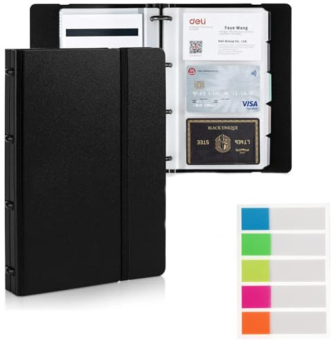 MDUPPE Visitenkarten Aufbewahrung für 180 Karten, Visitenkartenmappe Visitenkarten-Organizer mit Seitenmarker Selbstklebend für Büro und Praxis Visitenkartenbuch Kundenkarten Kreditkarten Schwarz