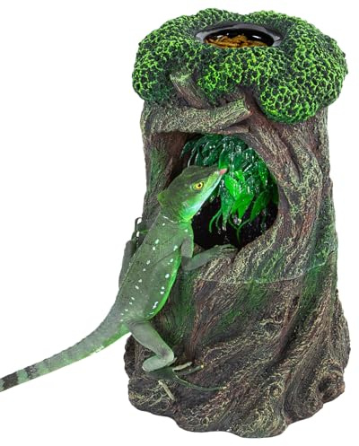 REPTI ZOO Reptile Waterfall Drinking Fountain with Food Dish, 1000ML Large Reptile Terrarium Water Dispenser for Bearded Dragon Chameleon Gecko Lizard Tree Frog