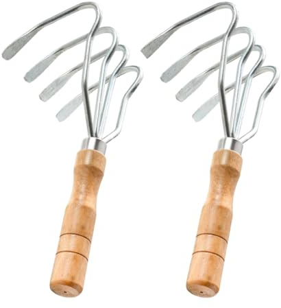TOYANDONA 2 Piezas Rastrillo para Almejas de Inoxidable y Madera de Herramienta de Jardín y Playa con Diseño de para Excavación Rápida de y