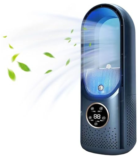 Blade-Free Silent Portable Air Conditioner – Portable Cooling Fan with Humidifier for Home Office Travel Dorms (Blue)