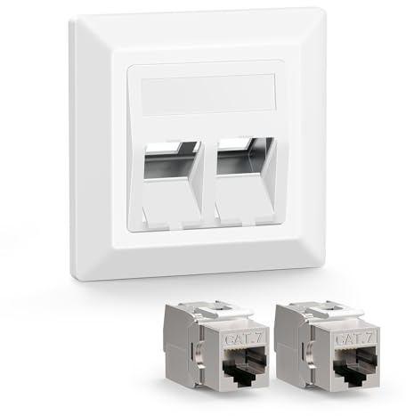 VCELINK 2Port Netzwerkdose Unterputz und CAT7 Keystone RJ45 Modul, Lan Dose | 1 x RJ45 Ethernet Datendose, STP Vollgeschirmt, DSL Patchkabel Verlegekabe, Innenausbau
