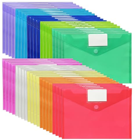 40-pack A4-plastfodral, dokumentmappar vattentäta med kardborreband för kontor, skola, hem, 10 färger förvaring