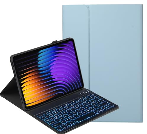 YKWXSC Funda Teclado para iPad 10,2 Pulgada 9/8/7 Generation (2021/2020/2019), 7 Colores Iluminado QWERTY Teclado Magnético Inalámbrico, Azul