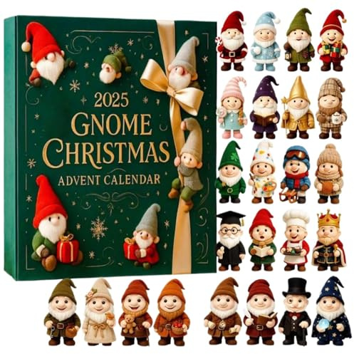Adventskalender tomte - nedräkningskalender med Gnome hänge 26 x 22 cm, vacker gåva | Akrylhänge, lätt att på träden, nedräkningskalender tomtar p