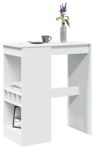 Owoxanthellate Bartisch Weiß 90×47,5×103,5 cm Spanplatte, 4 Weinhalter, klappbar, platzsparend, für Küche Esszimmer Wohnzimmer