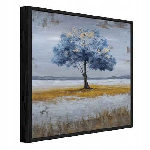 WallArena – Metallbilder träd – 50 x 50 cm bilder på borstad metall med ram – väggbild XXL, stora väggmålningar för vardagsrum, sovrum, vardagsrumsbilder, modernt konsttryck – sjö