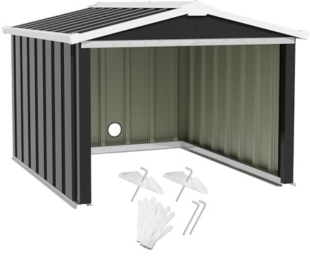 Devoko Metall Mähroboter Garage, 86B x 77D x 63H cm Kleiner Geräteschuppen für Rasenmähroboter, Kleiner Metall Lagerschuppen, Haustierhaus, Schutzhütte für Haustiere oder Gartenzubehör, Anthrazit