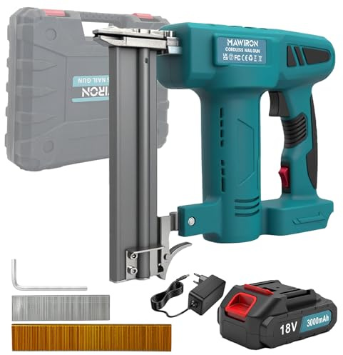 Akku Tacker Nagelpistole 2 in 1 Elektrotacker Nagler mit 1x 3000mAh Batterie, 18 Gauge Tacker Elektrisch Geeignet für Nägel und Klammern