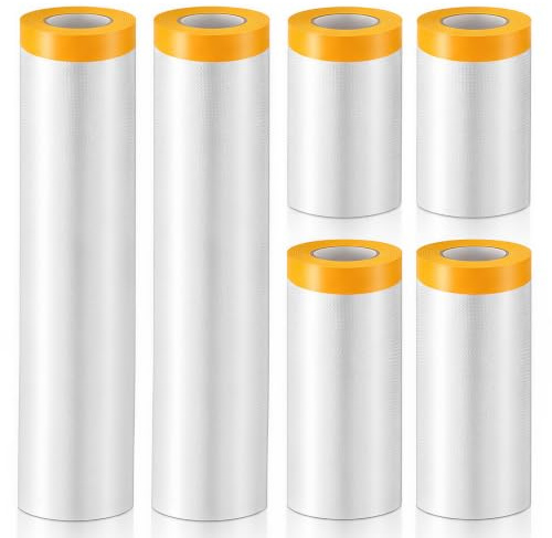 Coztie 6 Rollen Abdeckfolie mit Klebeband, Goldband Masker | 2PCS 55cm*20m + 2PCS 150cm*20m + 2PCS 270cm*20m,Abdeckfolie Klebeband für Dekoration Wände Möbel Farbe