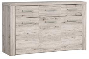 FORTE Portland Kommode mit 3 Türen und 3 Schubladen, Holzwerkstoff, Sandeiche, 55 x 83,1 x 136 cm