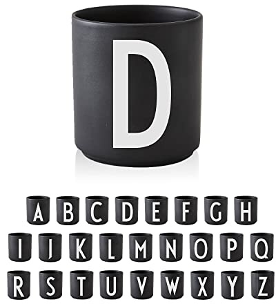 Design Letters Buchstaben Tasse Personalisiert (A-Z) | Kaffeebecher Porzellan Schwarz | Geburtstagsgeschenk, Personalisierte Geschenke | Geschenke für Frauen, Männer| Initialen Tasse | Teetasse 250Ml