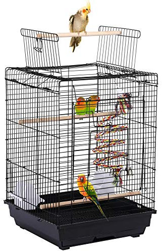 Yaheetech Vogelkäfig Transportkäfig Kanarien Großsittich mit Freisitz und Spielzeuge