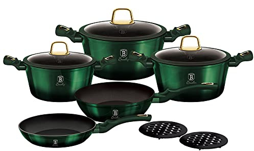 Berlinger Haus Emerald Collection 10 Pieces Cookware Set, BH/6065 Emerald Stainless Steel 18/8