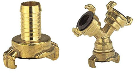 Gardena Messing-Schnellkupplungs-Schlauchstück: Schlauchadapter für 19 mm (3/4)-Schläuche, Technische Armaturen (7102-20) & Messing-Schnellkupplungs-Verteiler: Y-Schlauchverbindung