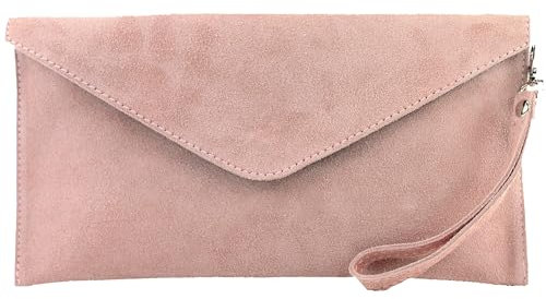 modamoda de T106 Damen Wildleder Rauleder Clutch Umhängetasche Abendtasche handmade in Italy, Farbe:Rosabeige2