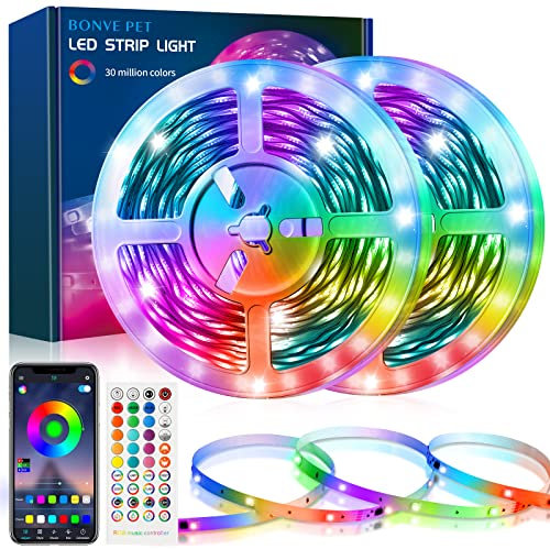 Bonve Pet Tiras LED, Luces LED Habitación 12 Metros, Control APP y Mando 40 Teclas, Tiras Led RGB, Tira Led Bluetooth Musical con Modo Temporizador, Led Strip para Casa Cocina Fiesta Gaming