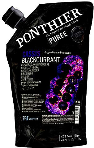 Food-United SCHWARZE JOHANNISBEERE PÜREE Frucht-Püree von Ponthier 1KG Cassis-Black-Currant-Smoothie-Bowl-Sorbet-Quark-Müsli-Topping höchste Qualität ausgewählter Früchte