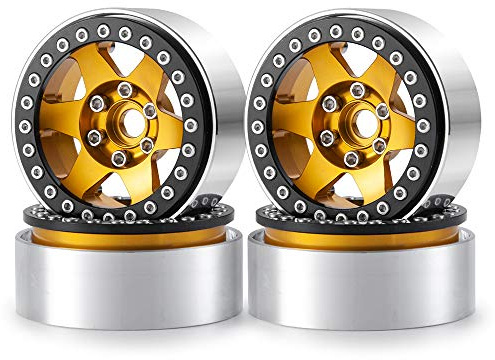 RCLIONS 4pcs Aluminum Alloy 1.9 Beadlock Wheels Rims for 1/10th RC Crawler Car Axial SCX10, SCX10 II, TRX4 (Gold)