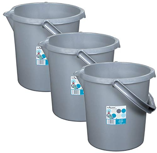 3X Eimer 10L mit Henkel Grau Putzeimer Abfalleimer Mülltonne 10l Kunststoff