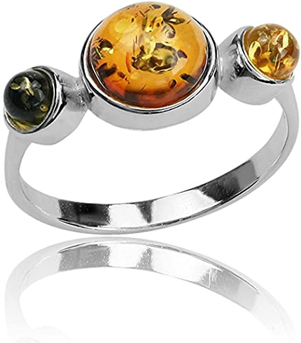 Ian and Valeri Co. Multicolor Amber Sterling Silver Three Stones Round Ring