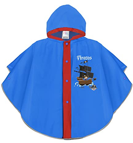 PERLETTI Impermeable Niños 3 4 5 6 Años con Bombero Rojo Azul - Chubasquero Infantiles con Capucha Botones a Presión - Ropa de Agua Detalles Reflectante Bomberito Apaga Incendio (Pirata, 3/6 Años)