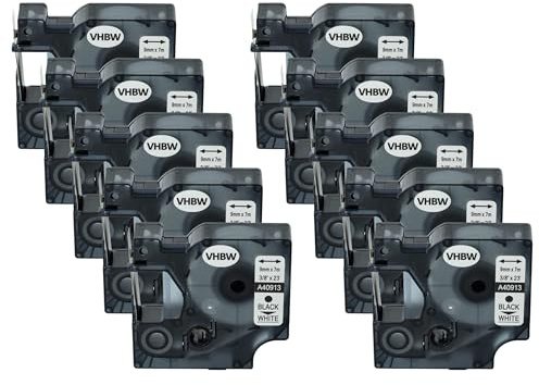 vhbw 10x Schriftband-Kassette Ersatz für Dymo S0720680 | 40913, D1 für Etiketten-Drucker 7m x 9mm Schwarz auf Weiß
