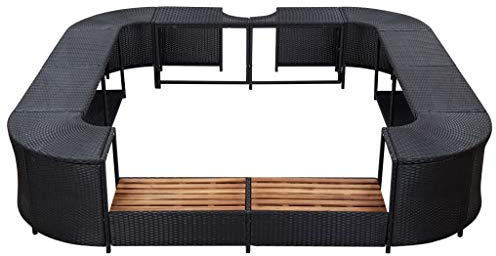 Tidyard Whirlpool inramning med 2 trä, kvadratisk poolkant, poolbeklädnad för pooler poly rotting 268 × 268 × 55 cm svart